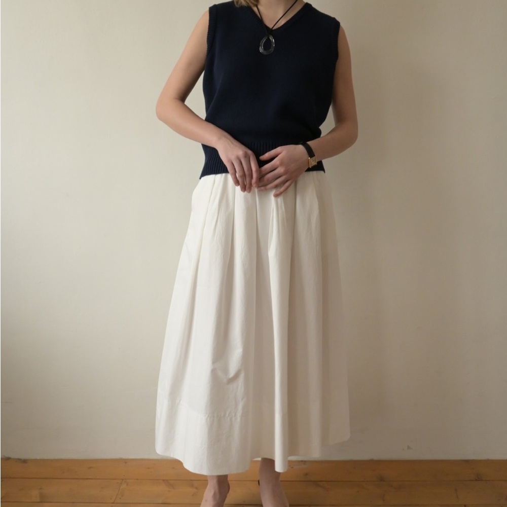 MAURMUS NWT Pola Cotton Skirt, Elegant White Midi Skirt